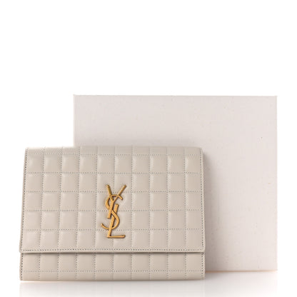 Saint Laurent Lambskin Carre Quilted Cassandre Pouch Clutch Crema Soft 8 of 8