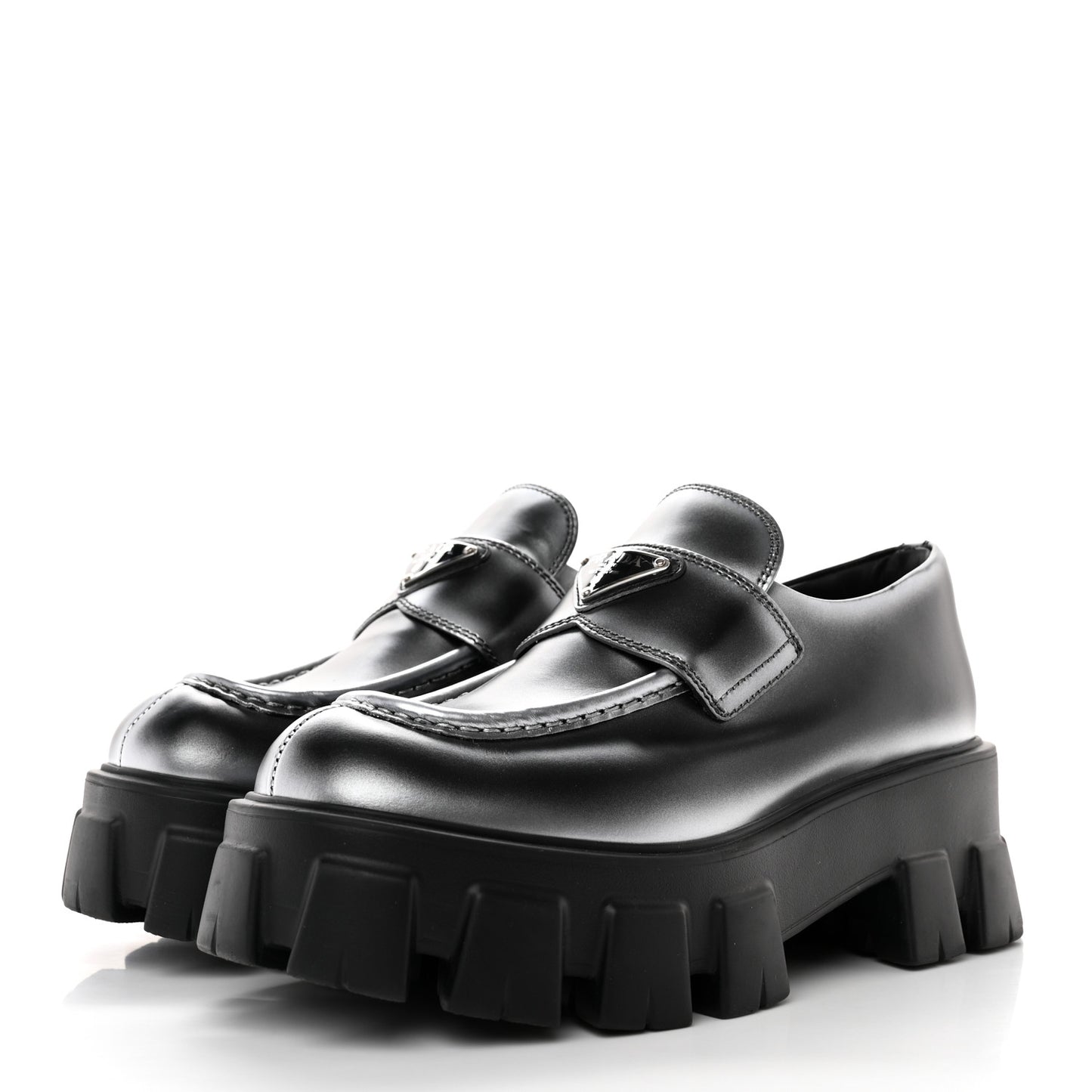 Spazzolato Rois Sfumato Metal Triangle Logo Monolith 60mm Loafers 38 Black Argento