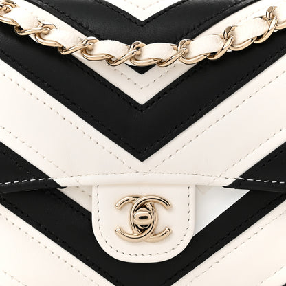 Chanel Lambskin Chevron Stitched Flap White Black 7 of 9