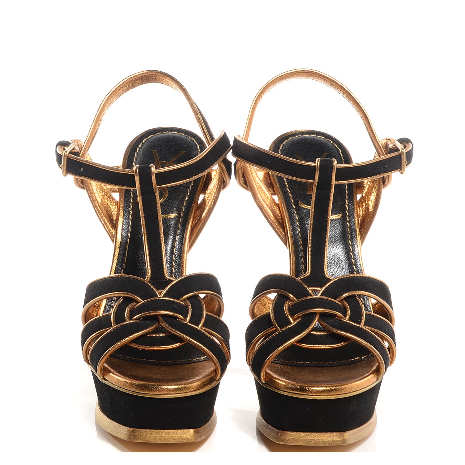 Saint Laurent Suede Tribute 105 Platform Sandals Black Gold 35.5 2 of 7