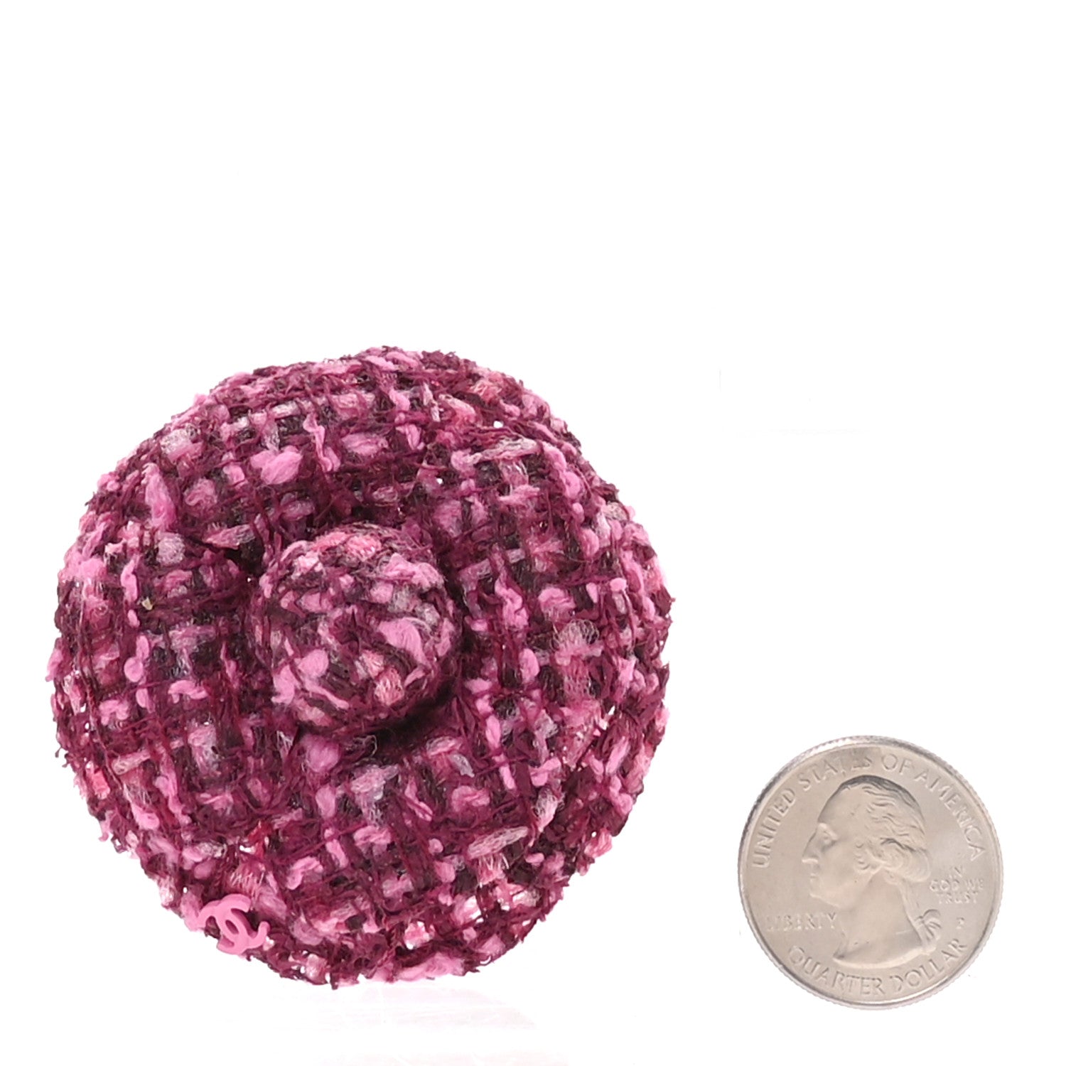 Chanel Tweed Camellia Pin Brooch Pink 2 of 3