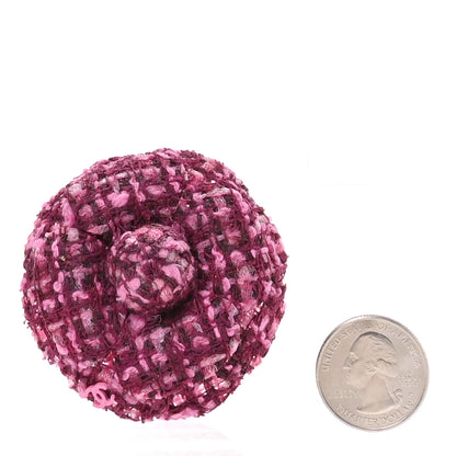 Chanel Tweed Camellia Pin Brooch Pink 2 of 3