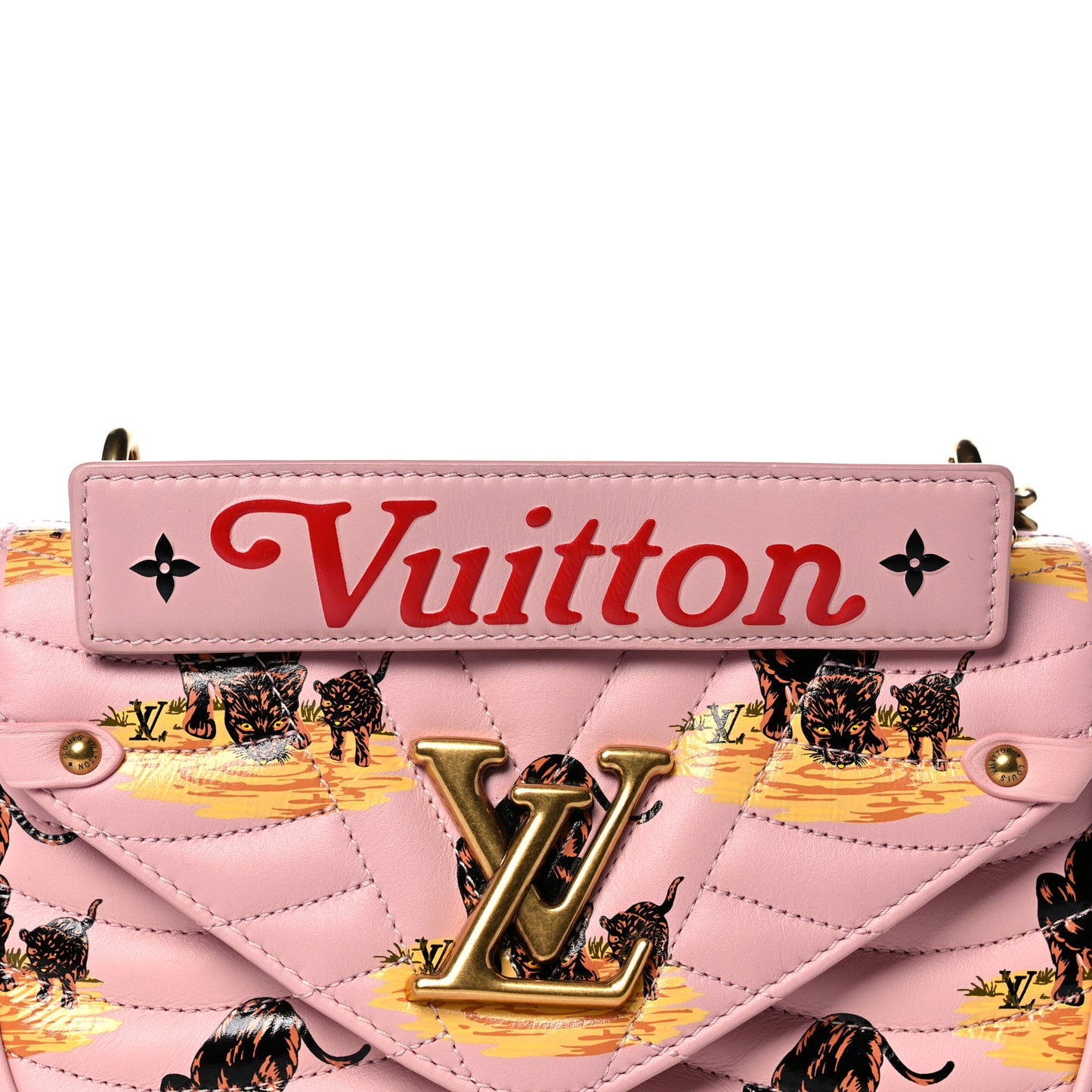 Calfskin Leopard Print New Wave Chain PM Light Pink