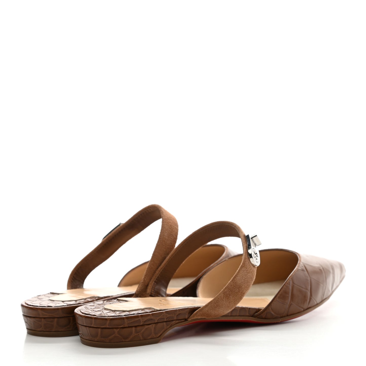 Calfskin Crocodile Embossed Choc Lock Flats 37 Biscotto