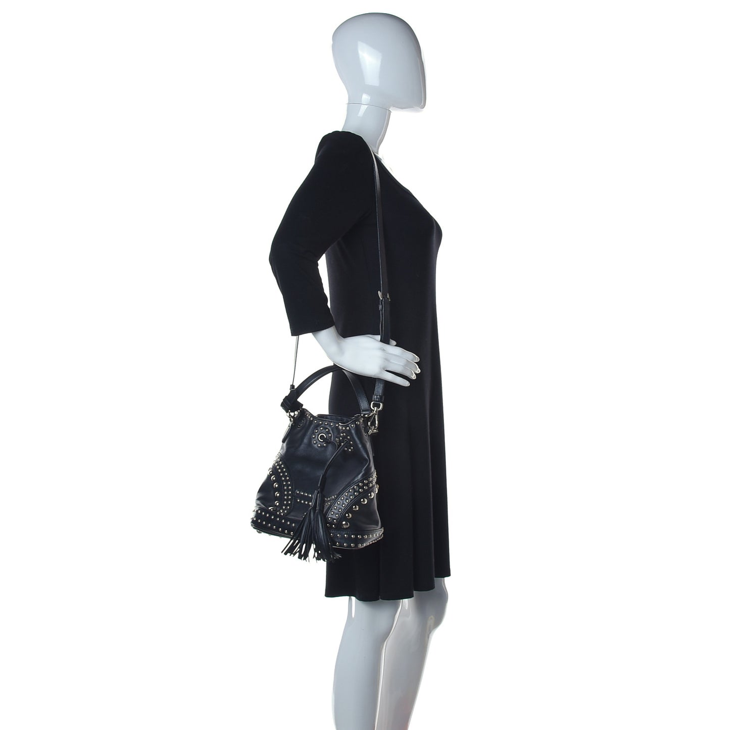 Soft Calf Studded Bucket Bag Black