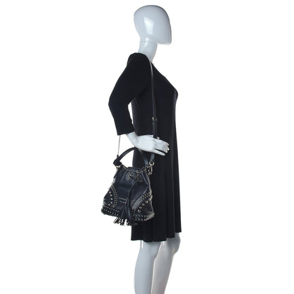 Prada Soft Calf Studded Bucket Bag Black 2 of 14