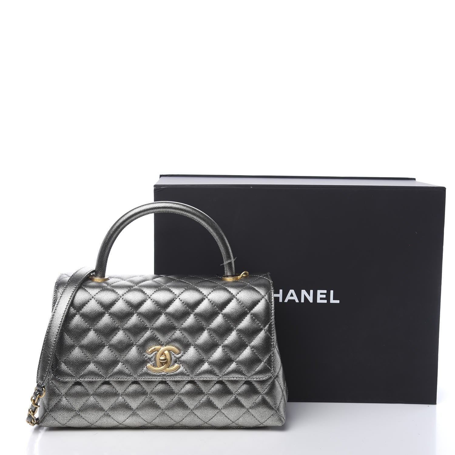 Chanel Metallic Caviar Quilted Small Coco Handle Flap Silver 11 of 11