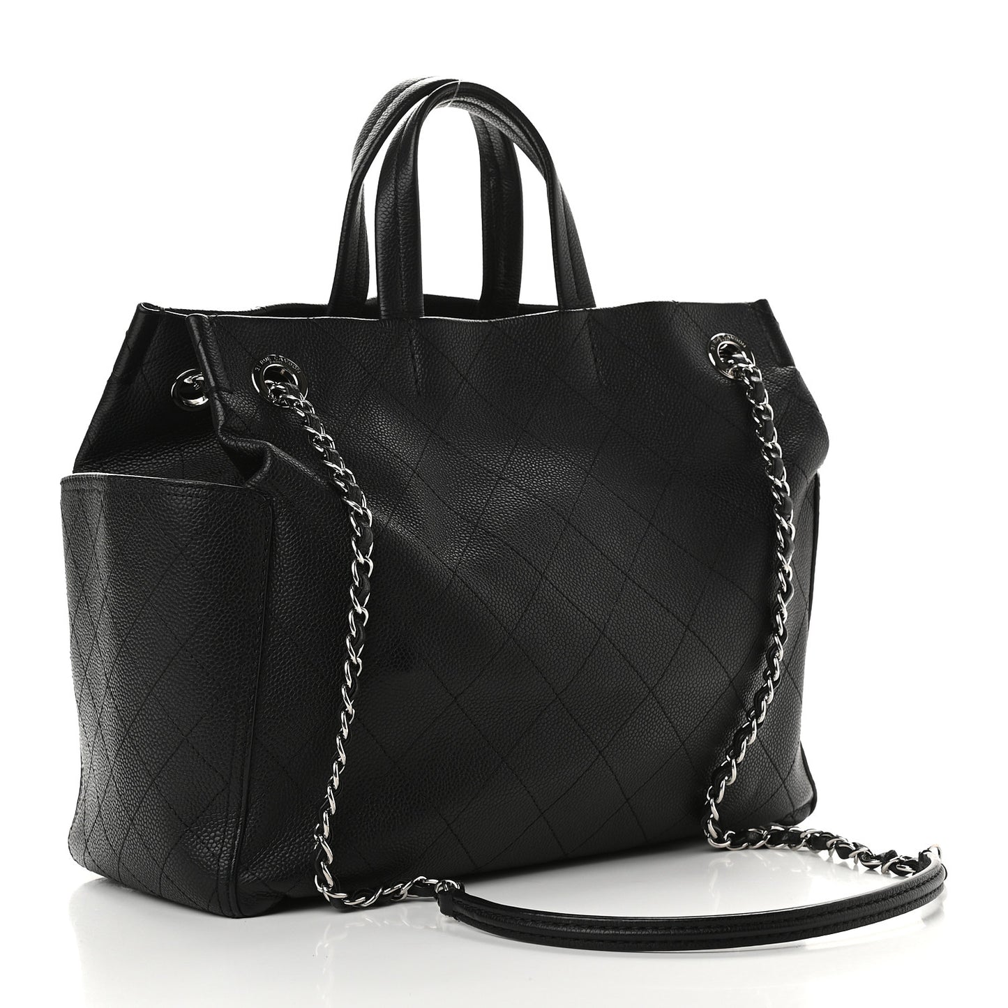 Grained Calfskin Medium CC Pocket Tote Black