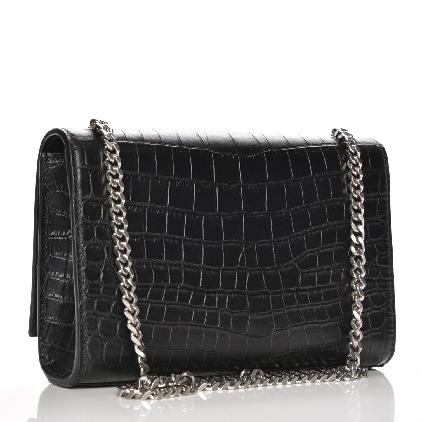 Calfskin Crocodile Embossed Monogram Small Kate Tassel Satchel Black