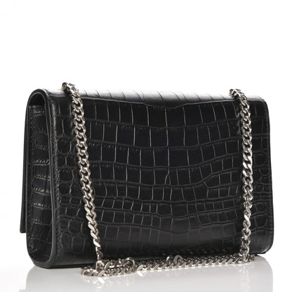 Saint Laurent Calfskin Crocodile Embossed Monogram Small Kate Tassel Satchel Black 3 of 7