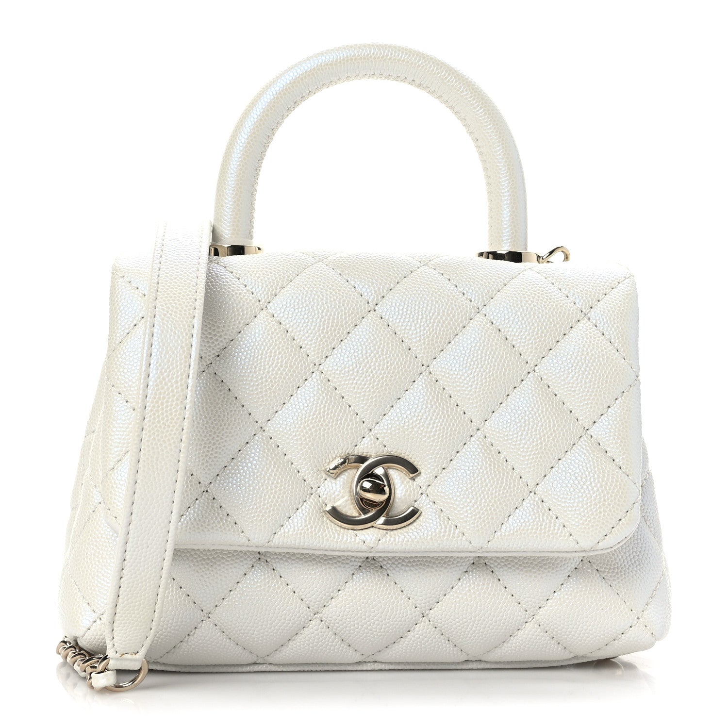 Chanel Iridescent Caviar Quilted Extra Mini Coco Handle Flap White 1 of 9