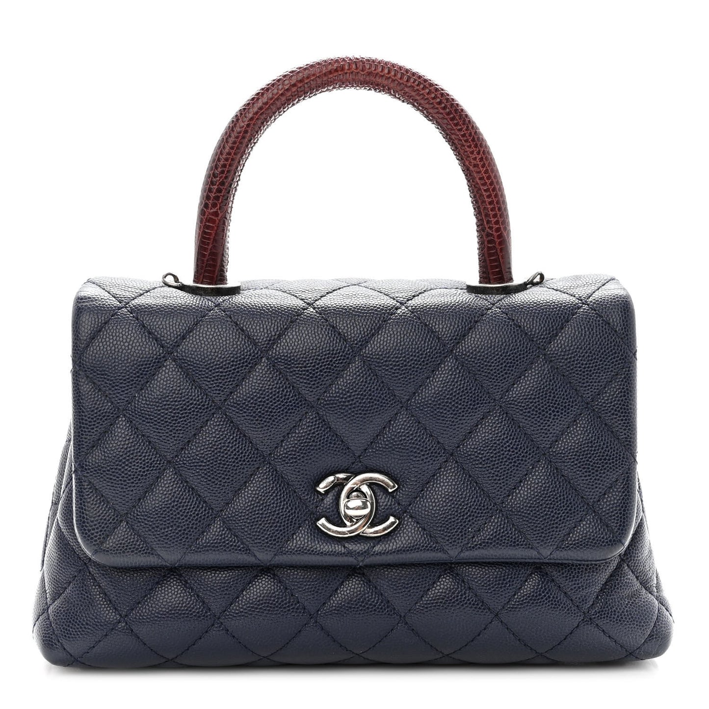 Caviar Lizard Embossed Quilted Mini Coco Handle Flap Dark Blue