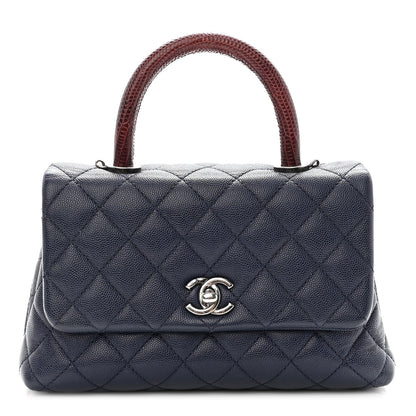 Chanel Caviar Lizard Embossed Quilted Mini Coco Handle Flap Dark Blue 1 of 10