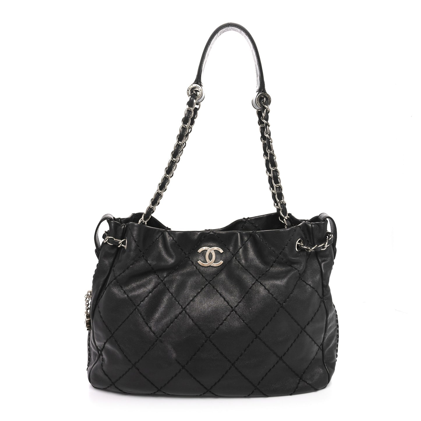 Lambskin Stitched Expandable Tote Black