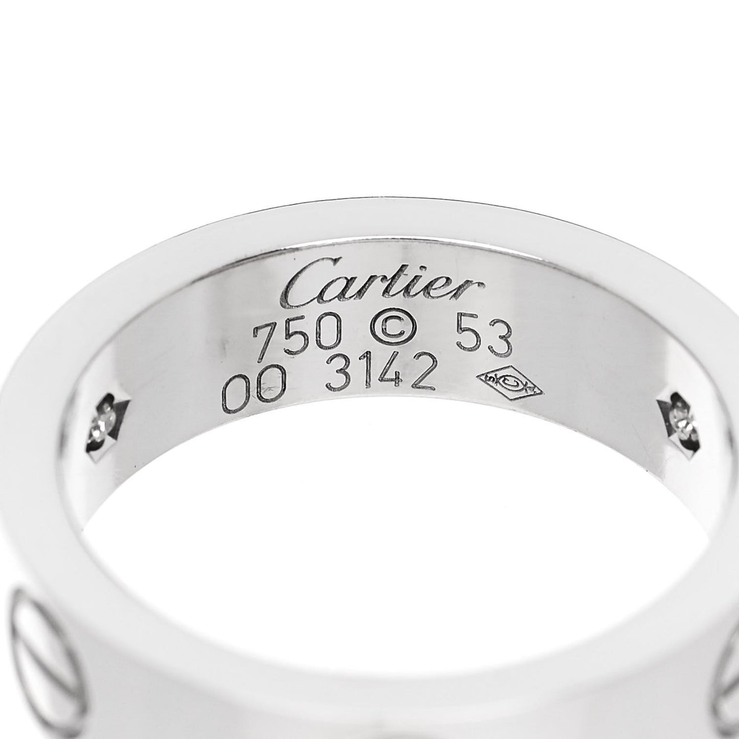 18K White Gold 3 Diamond 5.5mm LOVE Ring 53 6.5
