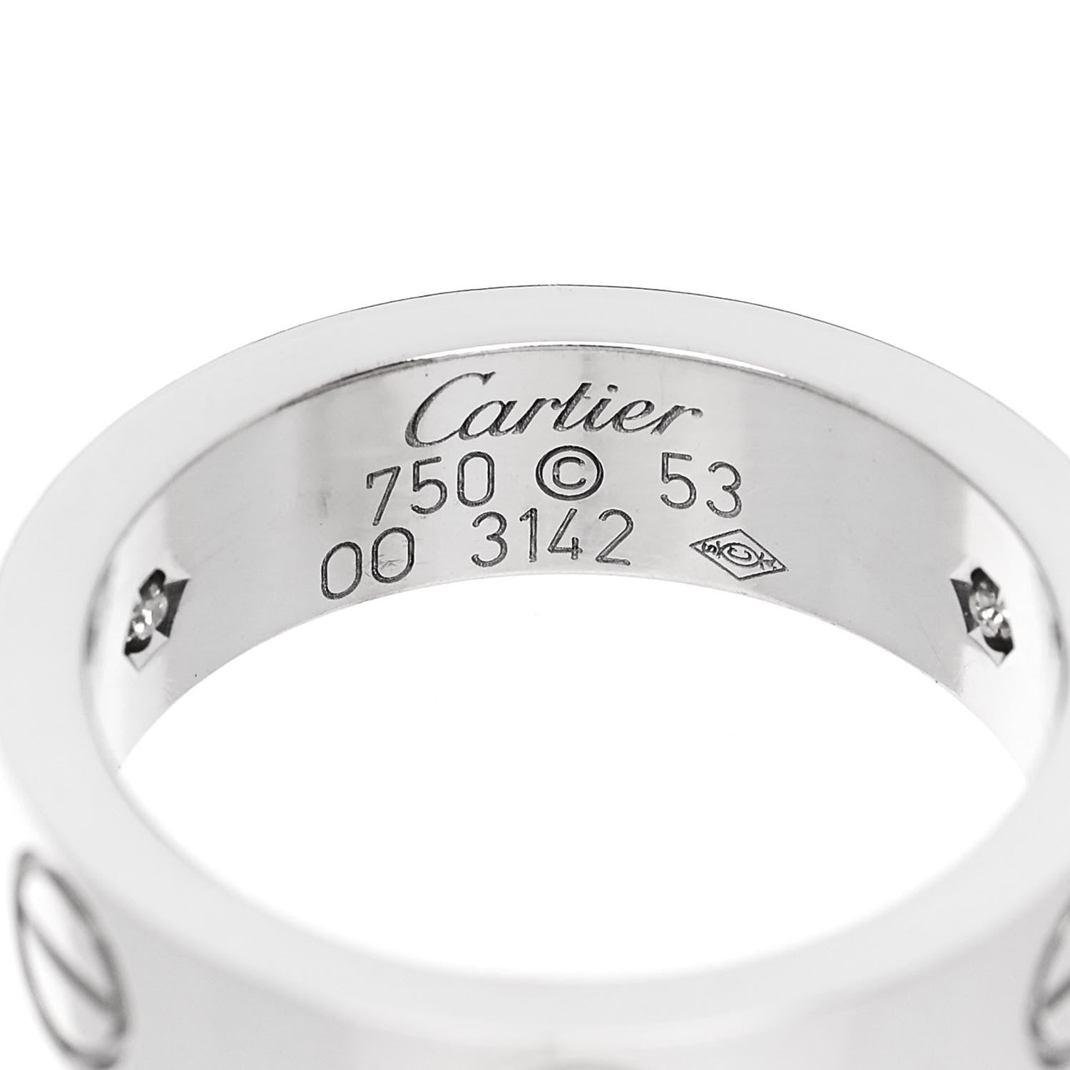 Cartier 18K White Gold 3 Diamond 5.5mm LOVE Ring 53 6.5 4 of 5