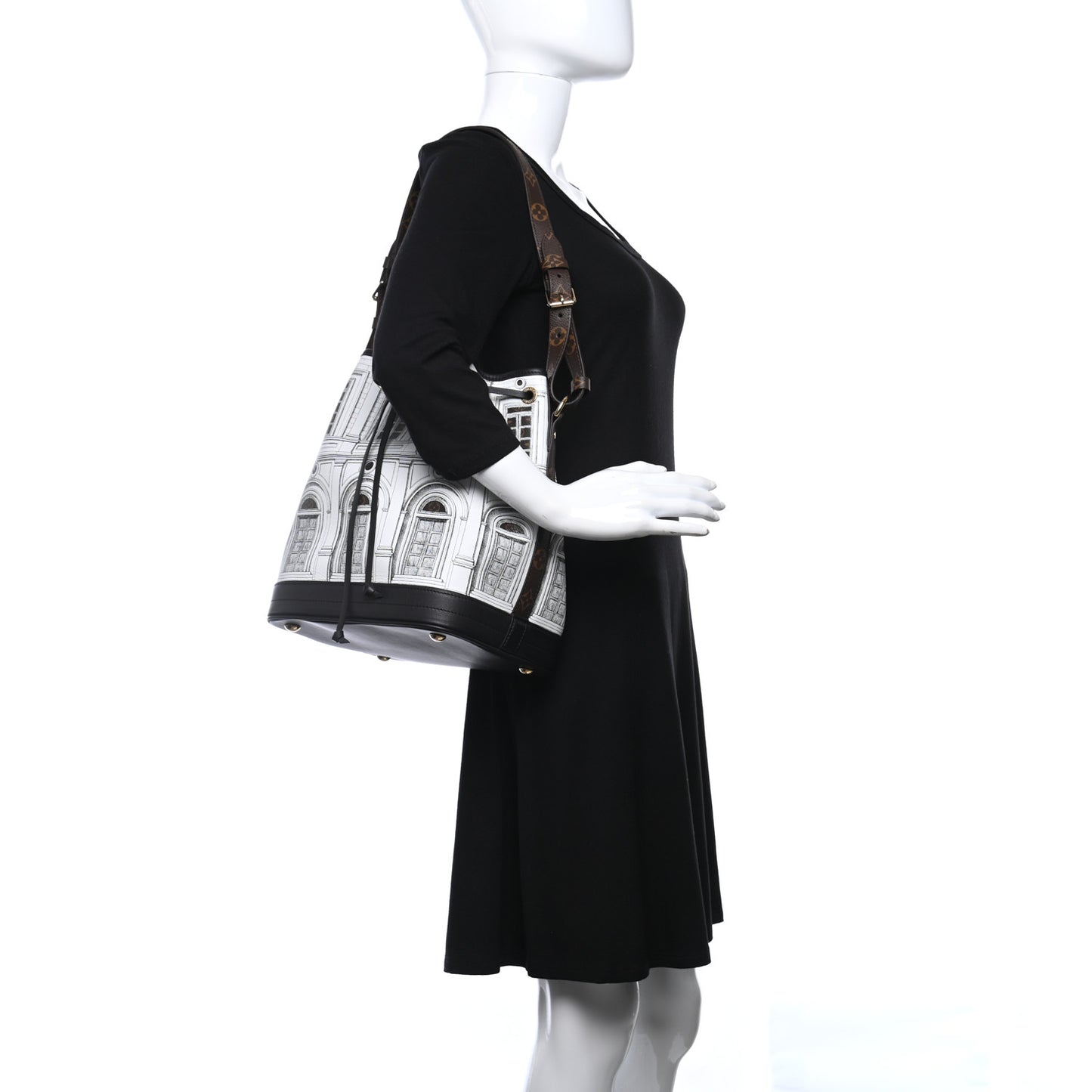 X FORNASETTI Calfskin Architettura Noe MM Black White