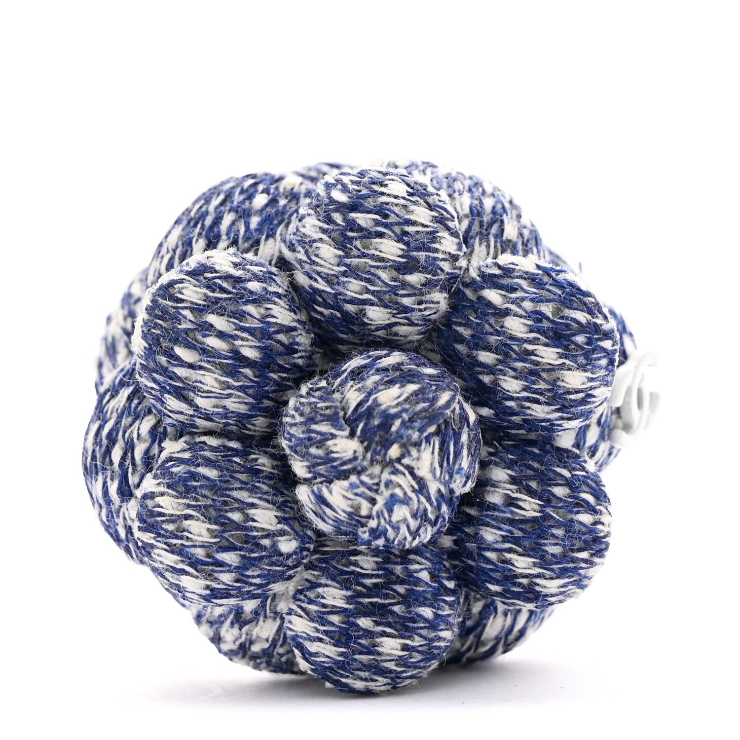 Chanel Tweed Camellia CC Brooch Lapel Pin Blue 1 of 4
