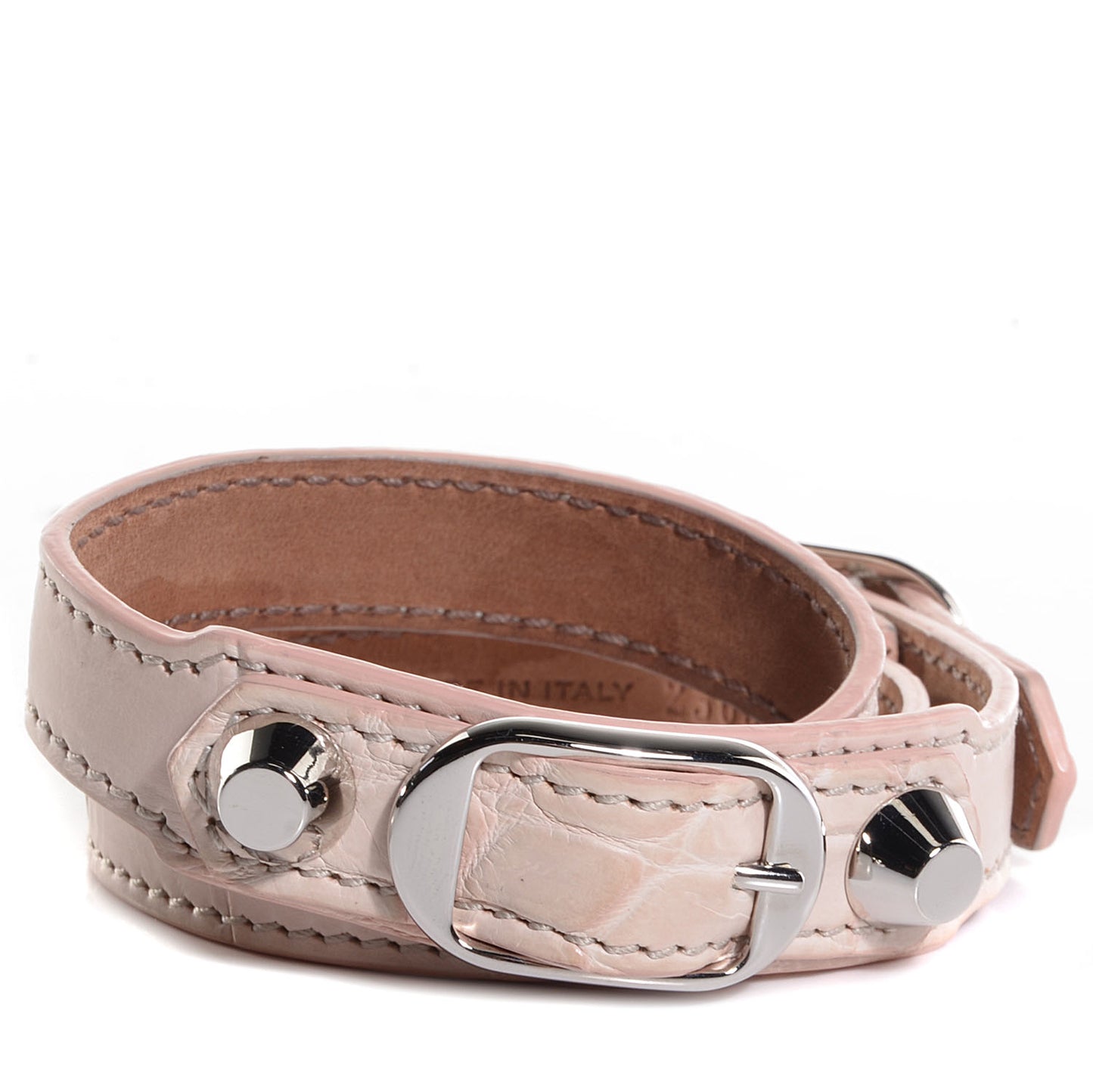 Agneau Classic Silver Hardware Croco Double Tour Bracelet Bois De Rose