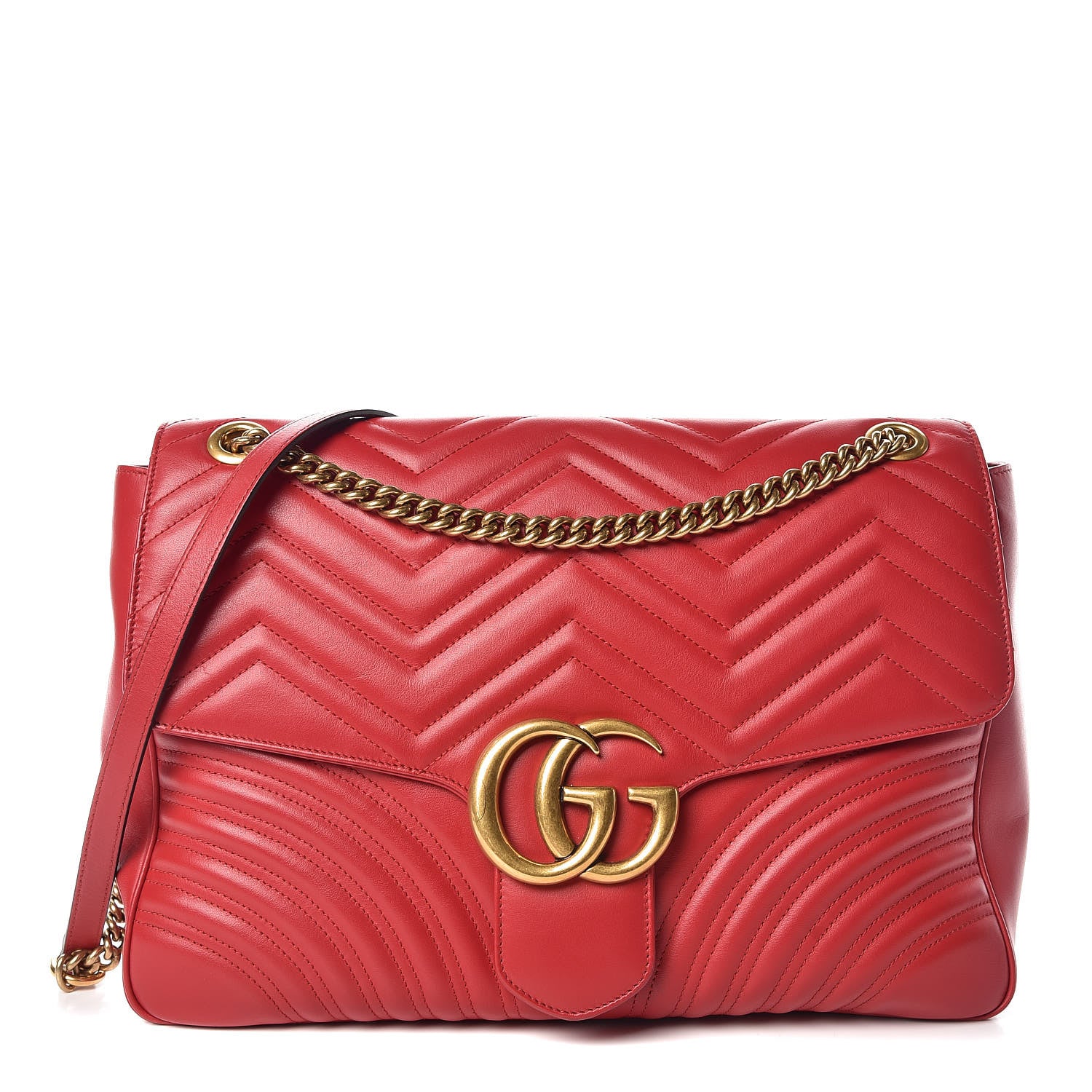 Gucci Calfskin Matelasse Large GG Marmont Shoulder Bag Hibiscus Red 1 of 14