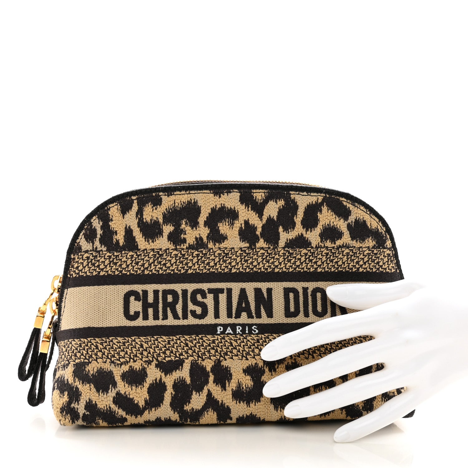 Christian Dior Canvas Leopard Print Cosmetic Pouch Beige 2 of 7