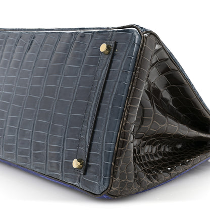 Hermes Shiny Porosus Crocodile Horseshoe Birkin 35 Havane Bleu Electrique Bleu Roi 10 of 14