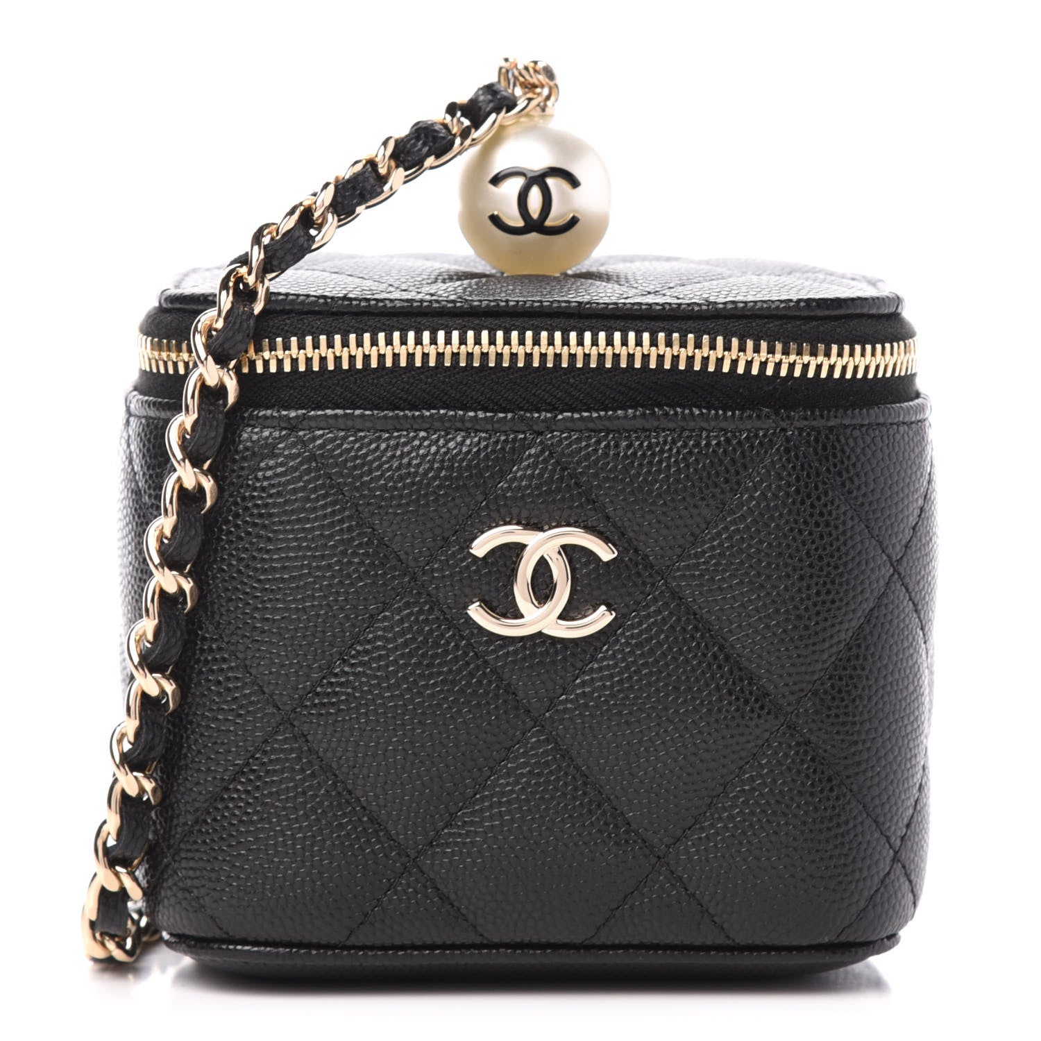 Chanel Caviar Quilted Mini Pearl On Top Vanity Case With Chain Black 1 of 11