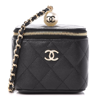 Chanel Caviar Quilted Mini Pearl On Top Vanity Case With Chain Black 1 of 11