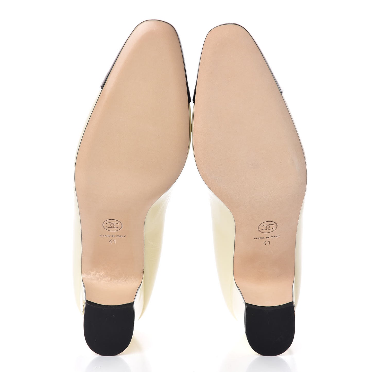 Patent Calfskin CC Cap Toe Low Heel Pumps 41 White Black