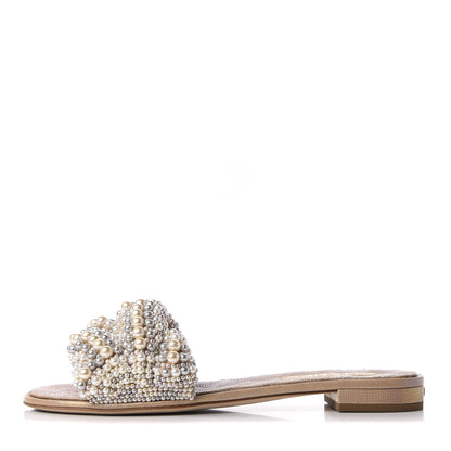 Chanel Calfskin Pearl Flat Sandals 40 Beige 1 of 12