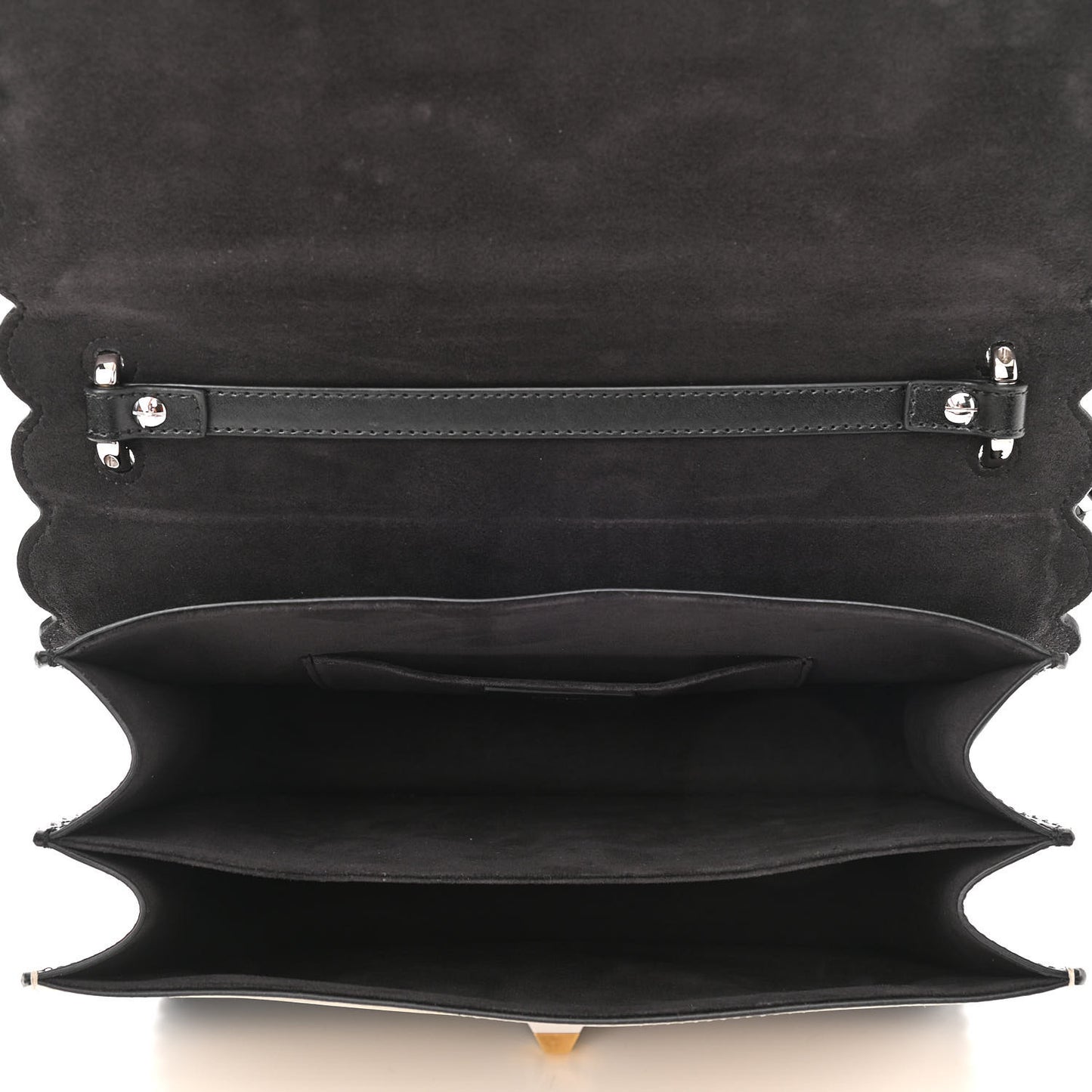 Vitello Liberty Pearl Bi-Color Flowers and Bows Scalloped Studded Kan I Shoulder Bag Black Camelia