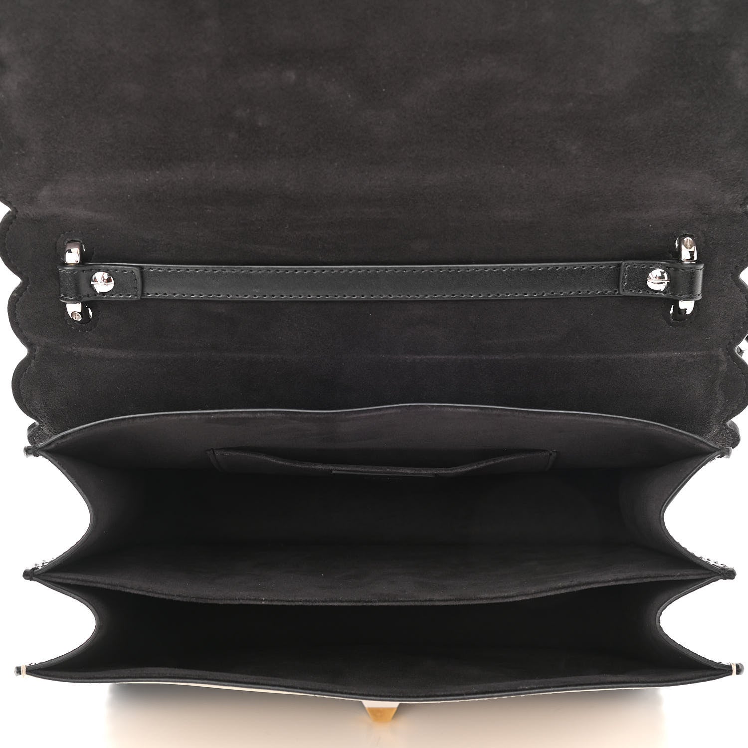 Fendi Vitello Liberty Pearl Bi-Color Flowers and Bows Scalloped Studded Kan I Shoulder Bag Black Camelia 4 of 9