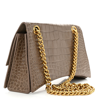 Balenciaga Extra Supple Calfskin Crocodile Embossed Small Crush Chain Bag Dark Mink Grey 3 of 9