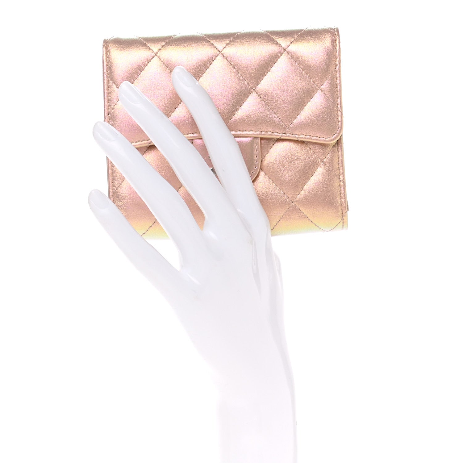 Chanel Iridescent Calfskin Quilted Compact Flap Wallet Pink 2 of 8