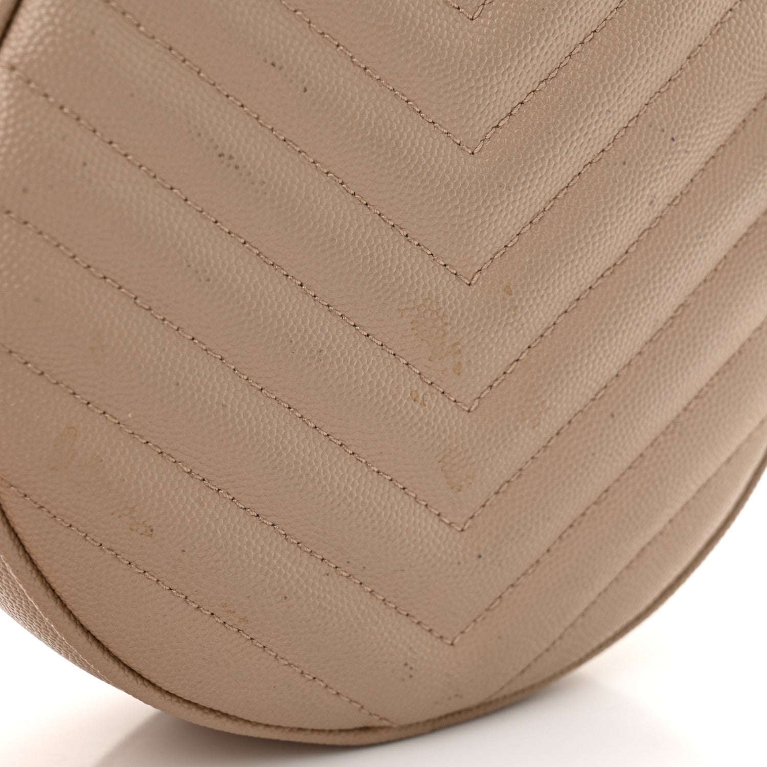 Saint Laurent Grain De Poudre Matelasse Chevron Quilted Round Vinyle Camera Bag Dark Beige 13 of 13