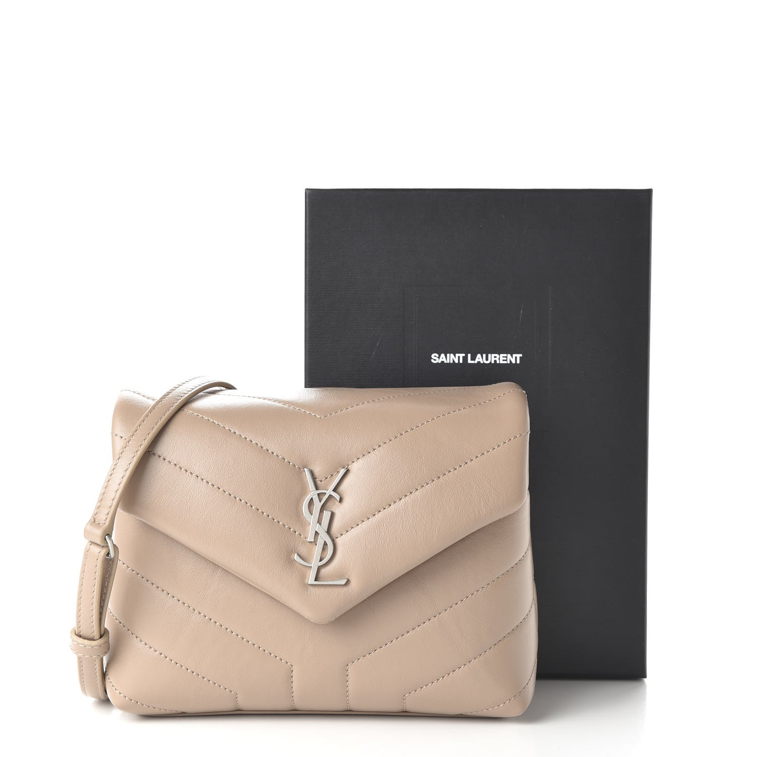 Saint Laurent Calfskin Y Quilted Monogram Toy Loulou Crossbody Bag Dusty Grey 10 of 10