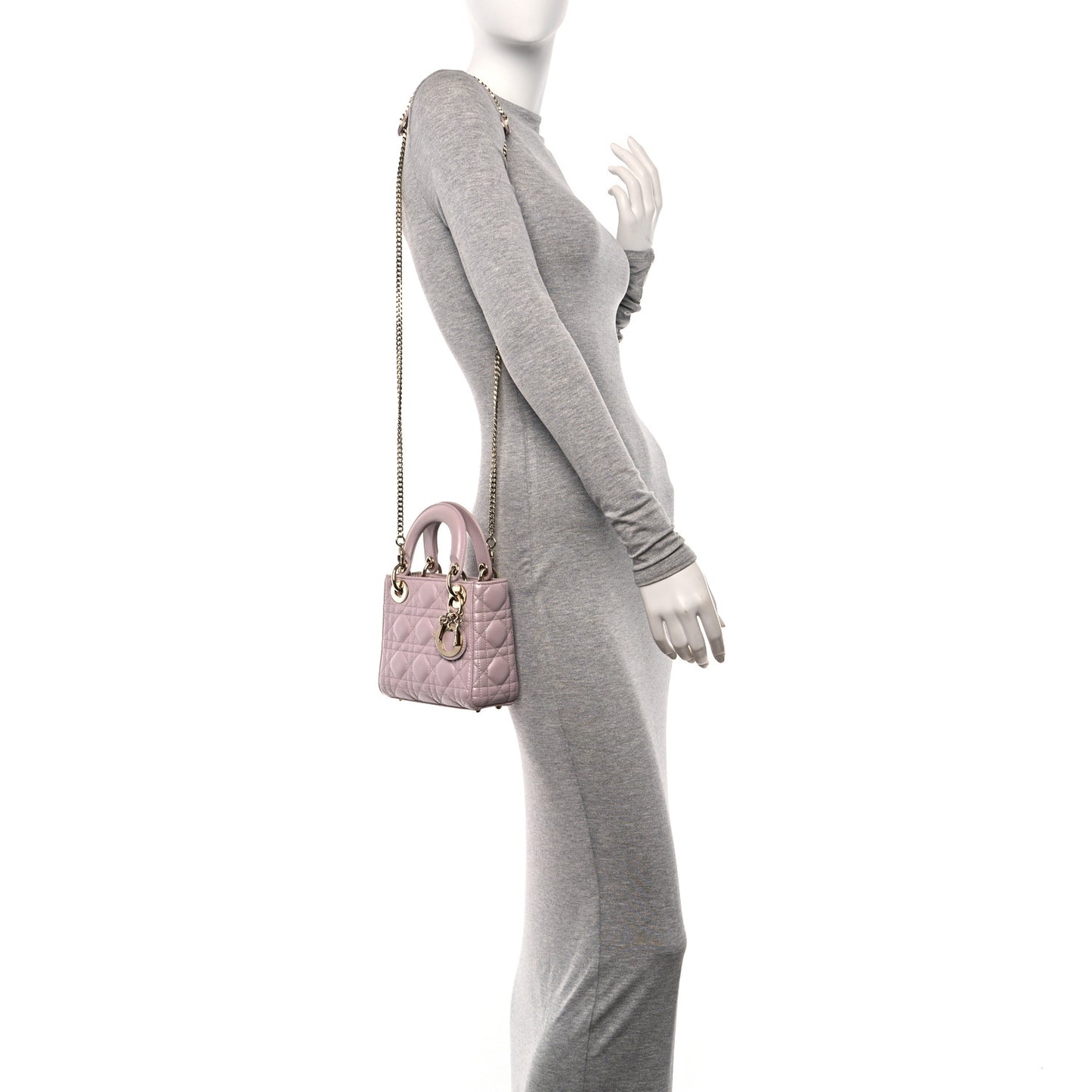 Metallic Lambskin Cannage Mini Lady Dior Lotus
