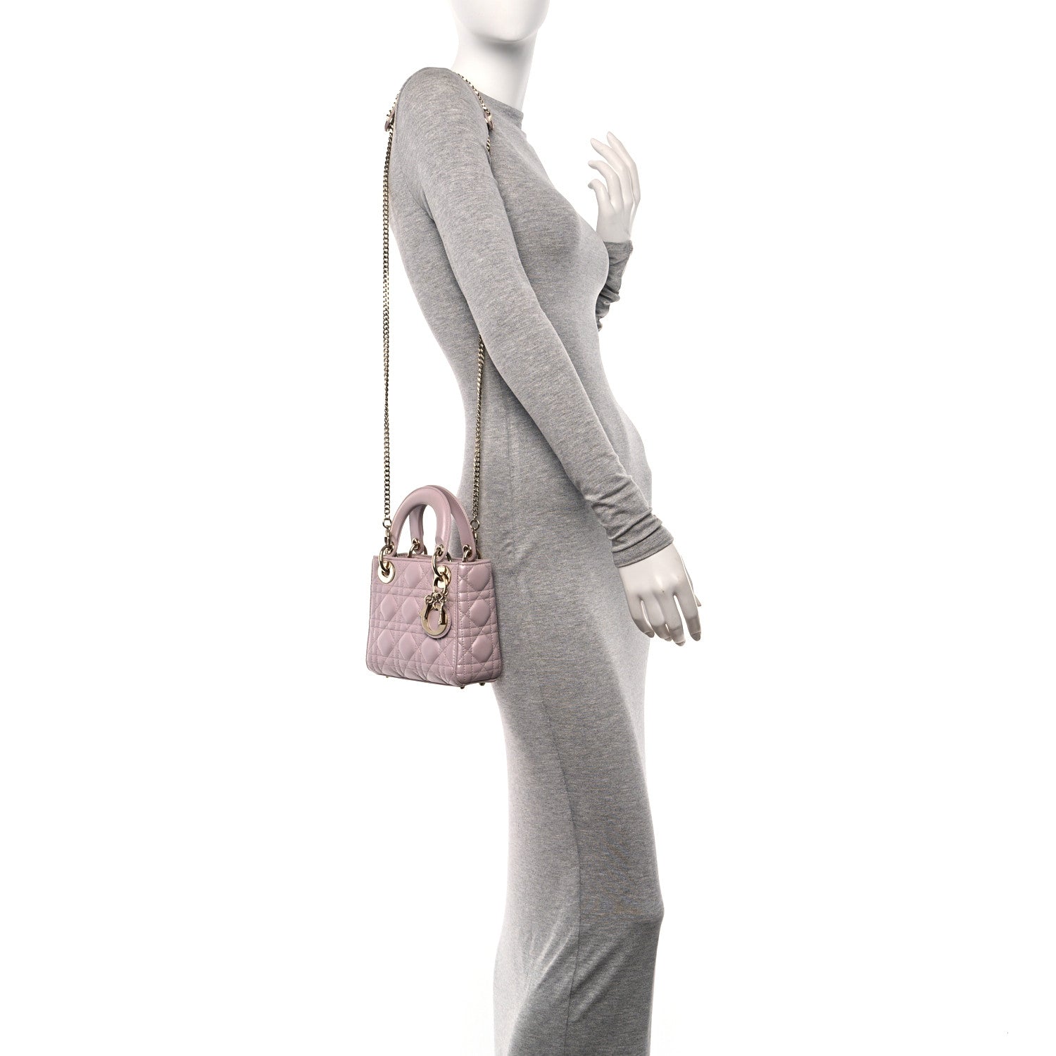 Christian Dior Metallic Lambskin Cannage Mini Lady Dior Lotus 2 of 15