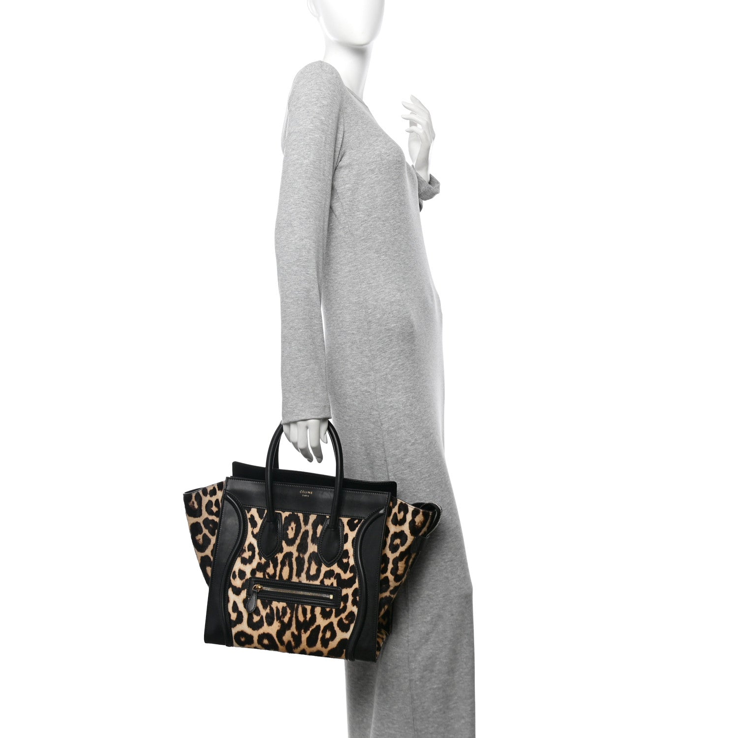 Celine Leopard Pony Hair Mini Luggage Black 3 of 10