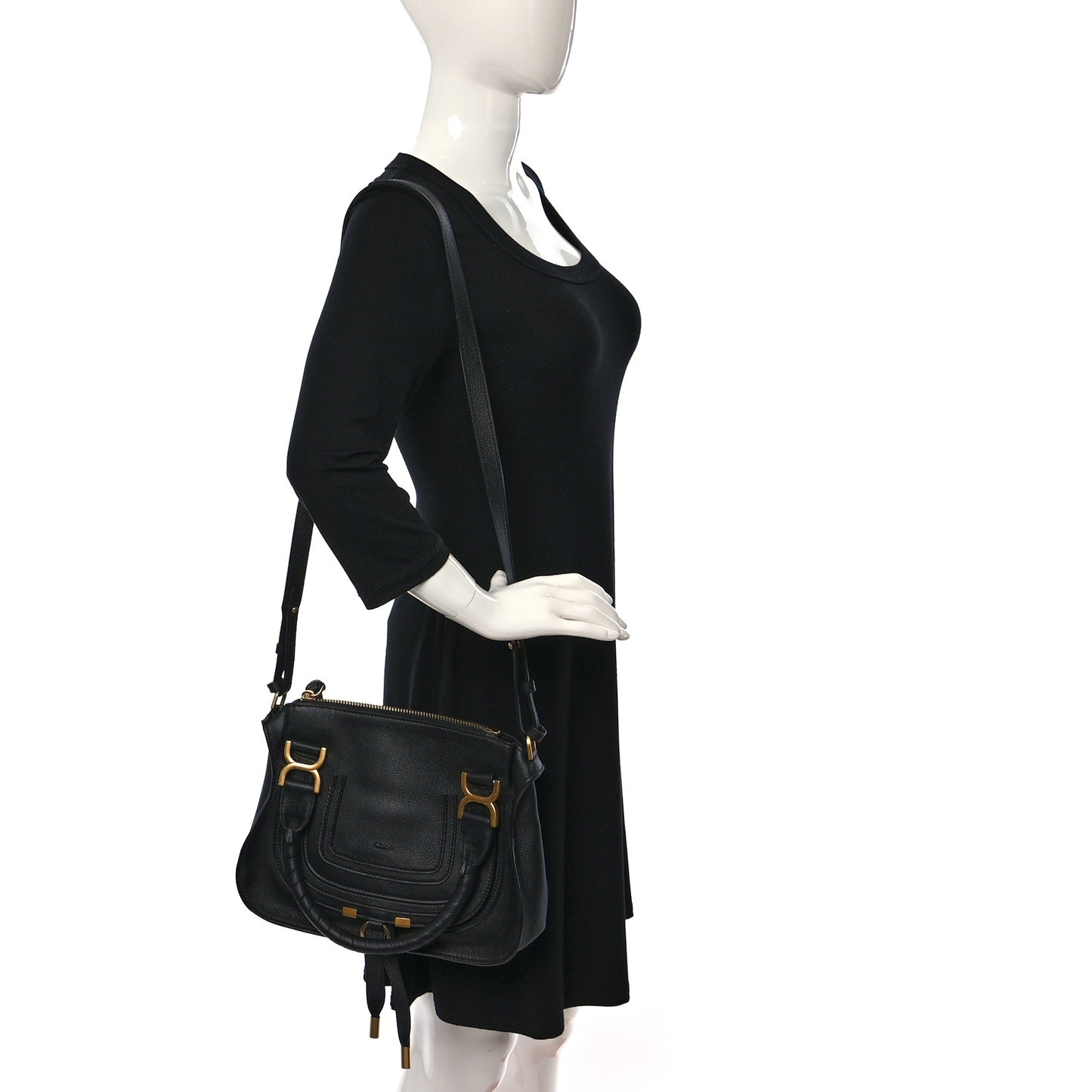 Calfskin Small Marcie Satchel Black
