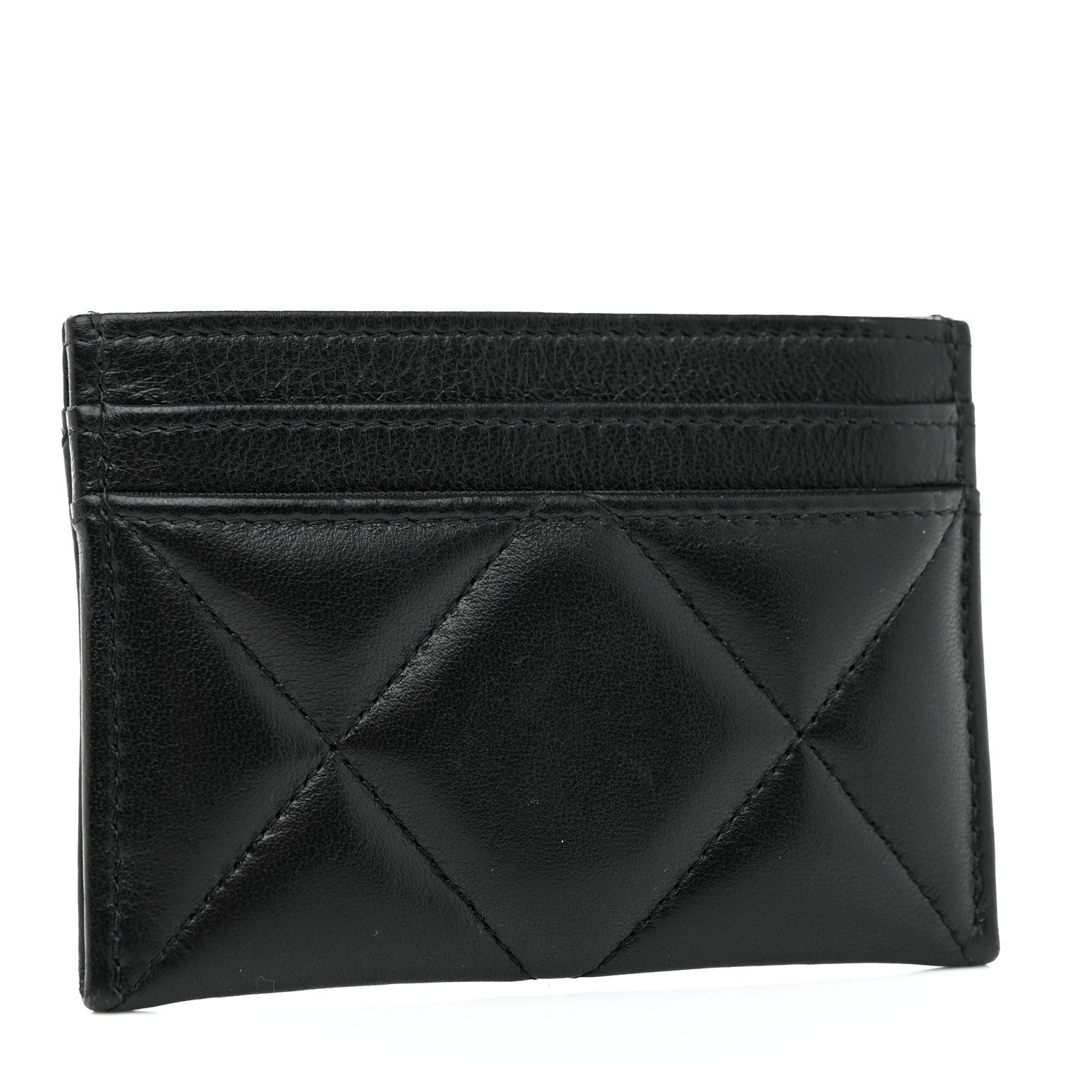 Chanel Shiny Goatskin Quilted Chanel 19 Card Holder Black 3 of 8