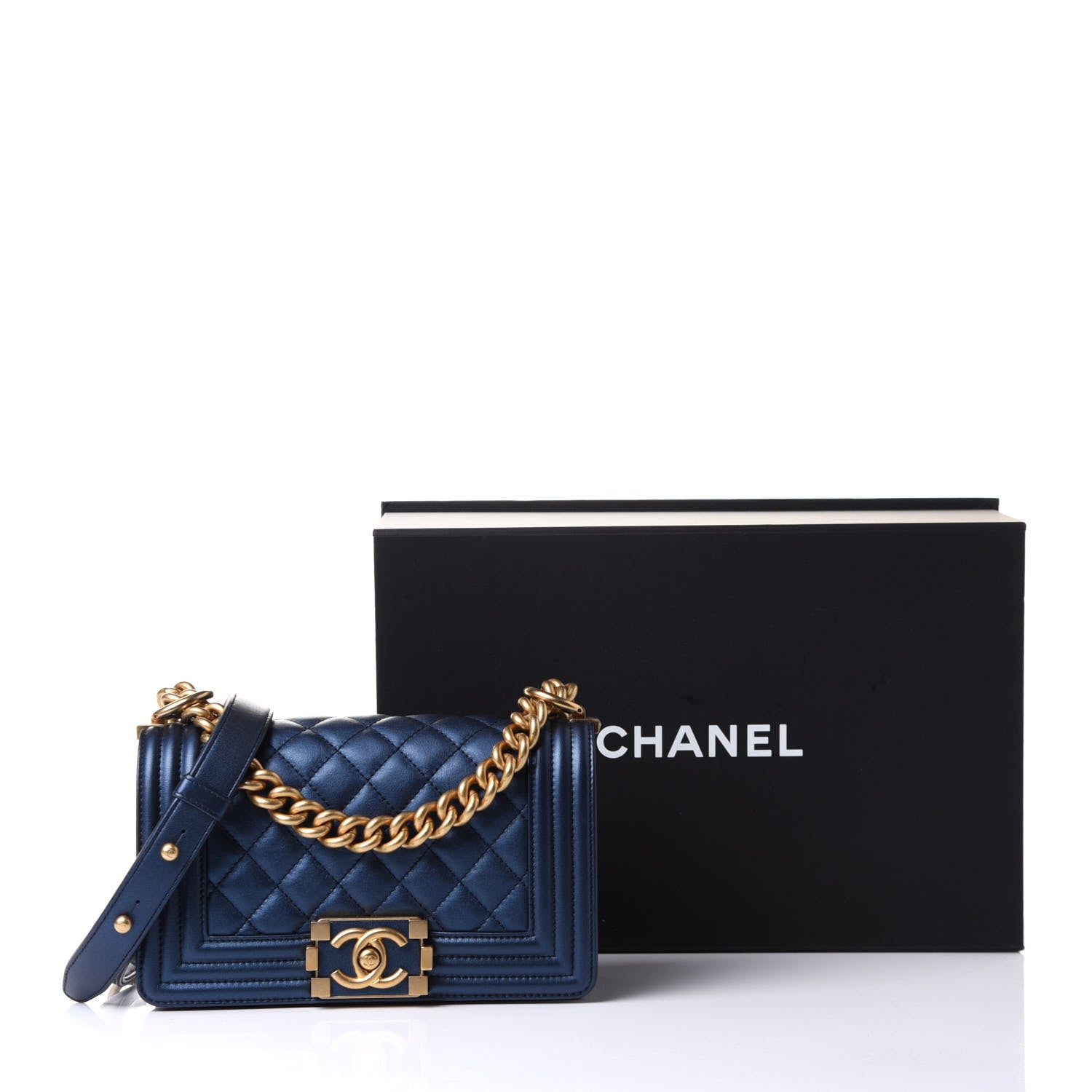 Chanel Metallic Calfskin Quilted Small Boy Flap Blue 13 of 13