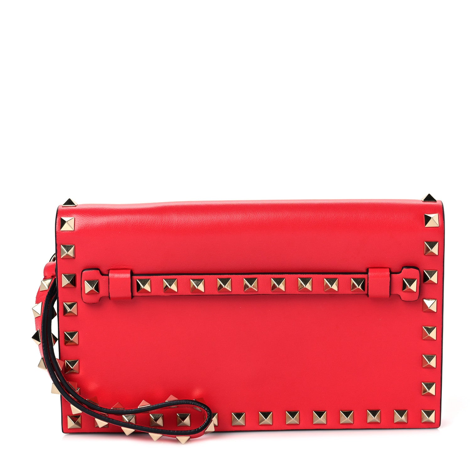 Valentino Garavani Nappa Small Rockstud Wristlet Clutch Fragola 1 of 10