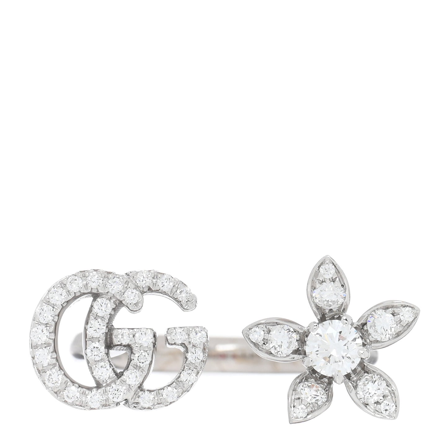 18K White Gold Diamond Flora GG Open Ring 49 4.75