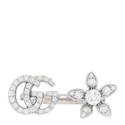 Gucci 18K White Gold Diamond Flora GG Open Ring 49 4.75 1 of 4