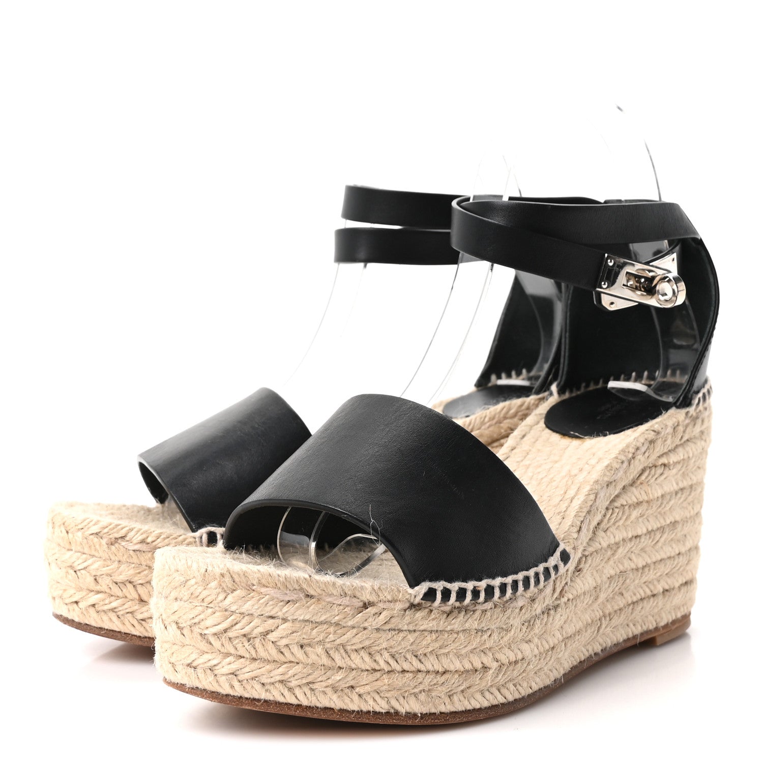 Hermes Calfskin Tipoli Espadrille Wedges 38 Black 4 of 8