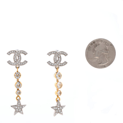 Chanel Crystal Star Drop CC Earrings Silver Gold 2 of 4