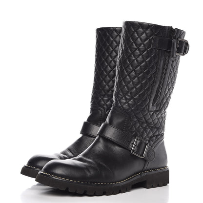 Chanel Calfskin Quilted Biker Boots 38.5 Black 3 of 8