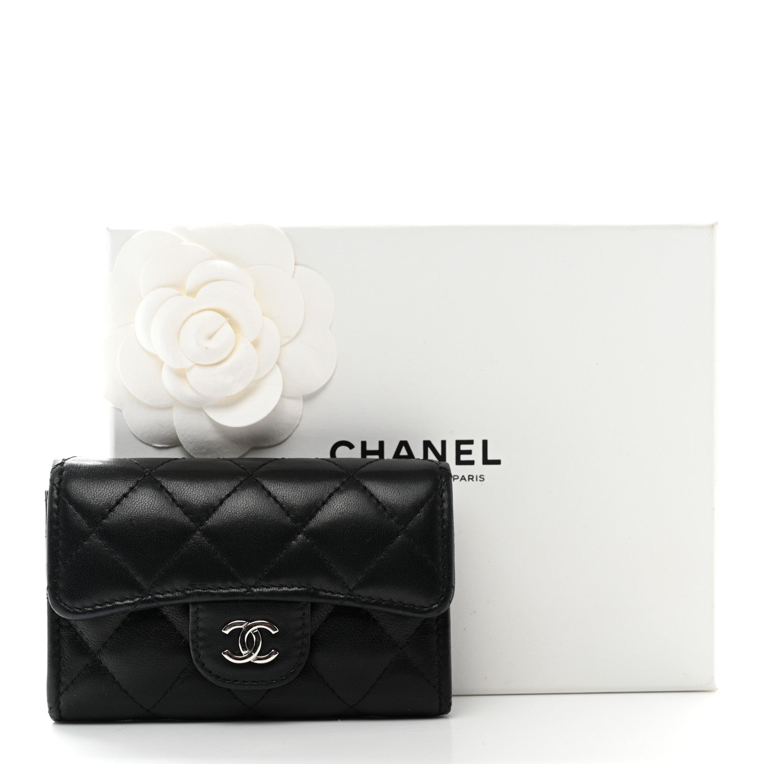 Chanel Lambskin Quilted Flap Card Holder Wallet Black 9 of 9