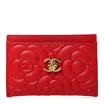 Chanel Caviar Camellia Embossed Card Holder Red 1 of 4